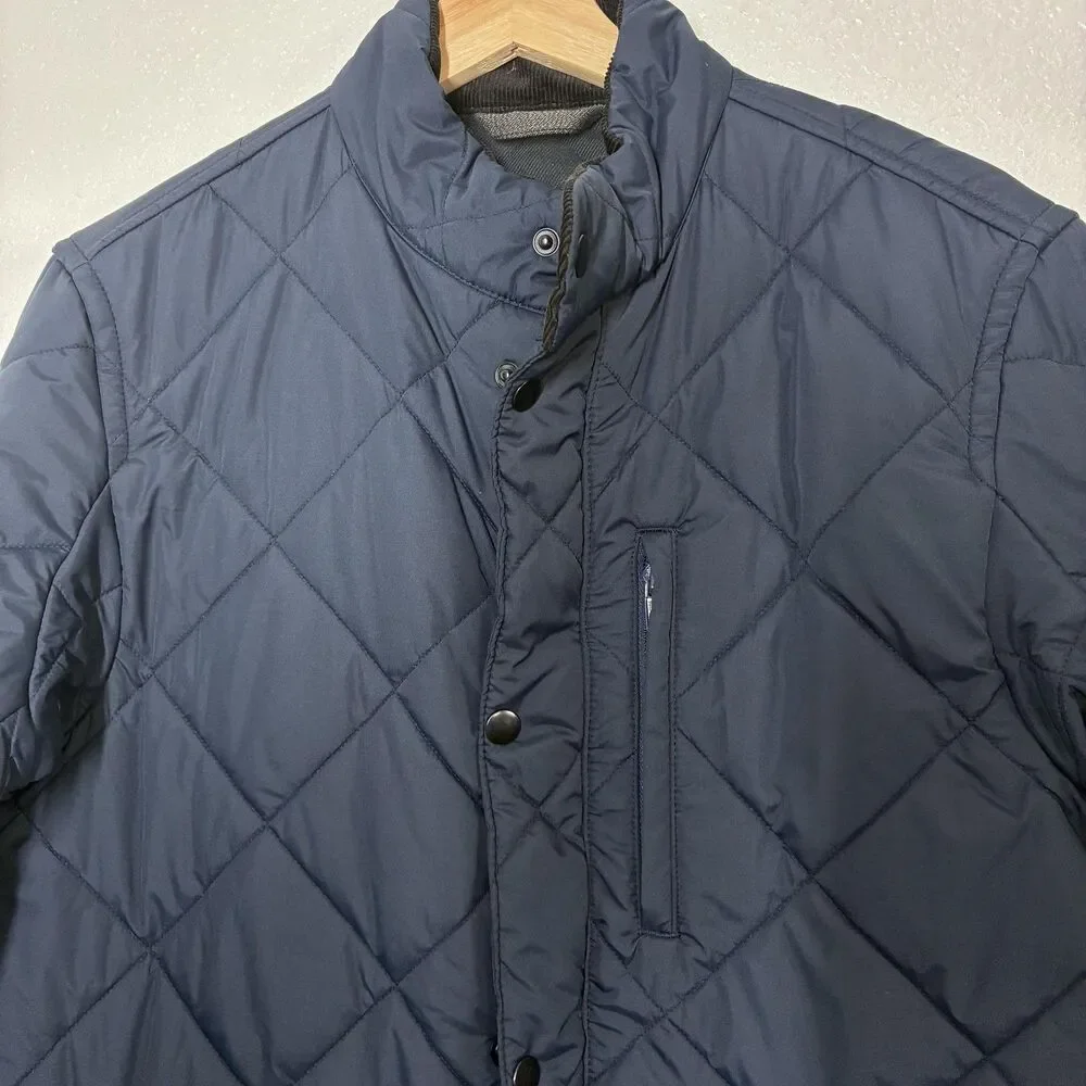 J.Crew Jacket Mens Small Navy Quilted Full Zip Stand Collar Pockets Insulated